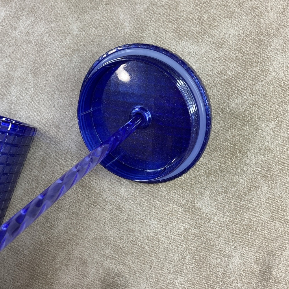 Starbucks Venti Cold Cup Tumbler 24 oz Blue Glitter Grid Textured Siren Logo - Picture 9 of 9